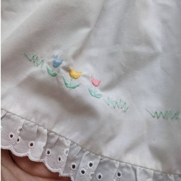 Vintage Girl's Pinafore Apron Dress, Light Blue Lace Rabbit Detail, Sz 18 Months - Picture 5 of 10